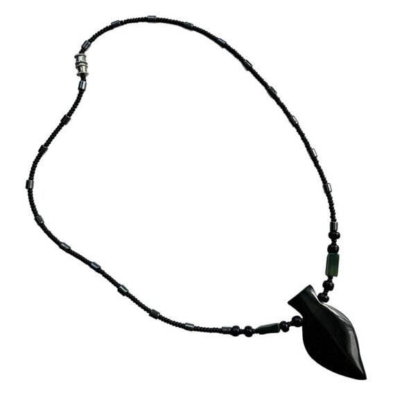 Black Arrowhead 16.5" Beaded Necklace Hippie Artsy Granola Bohemian Festival - Picture 1 of 7